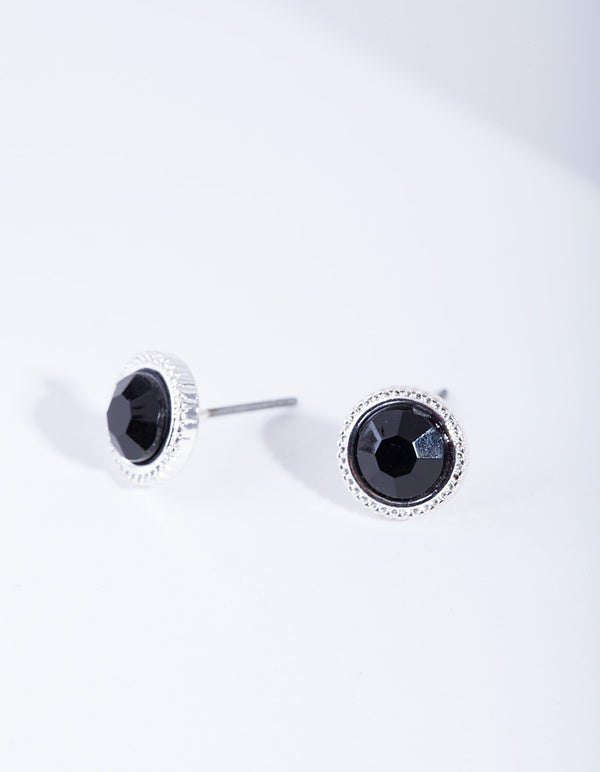 Black Round Stud Earrings
