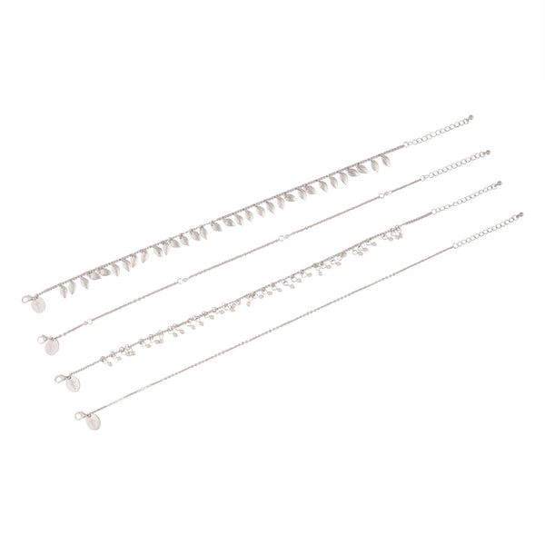 Silver Leaf Jingle Anklet 4 Pack