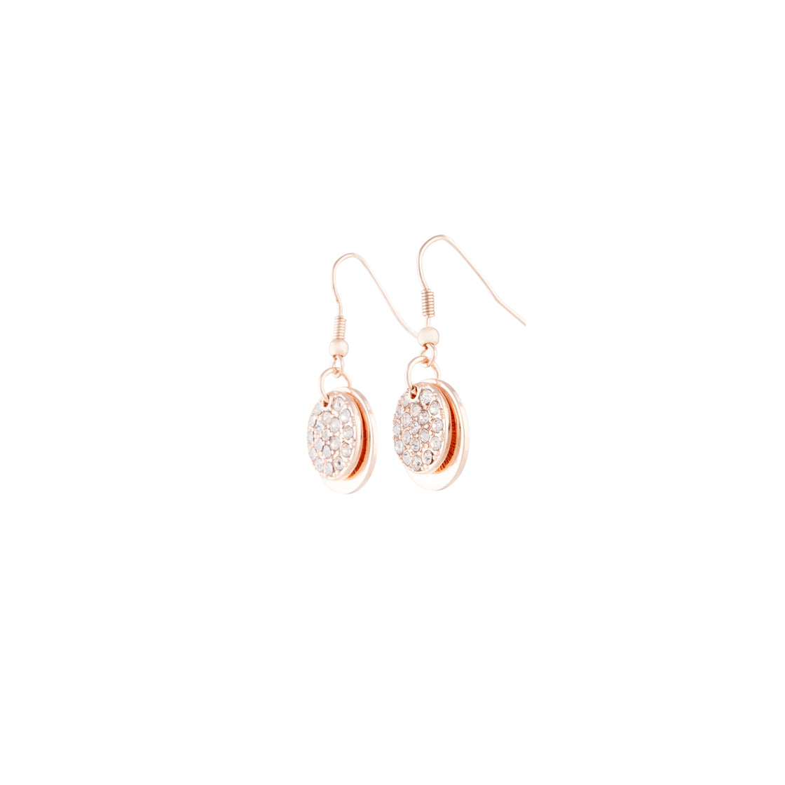 Rose Gold Disc Diamante Hook Earrings