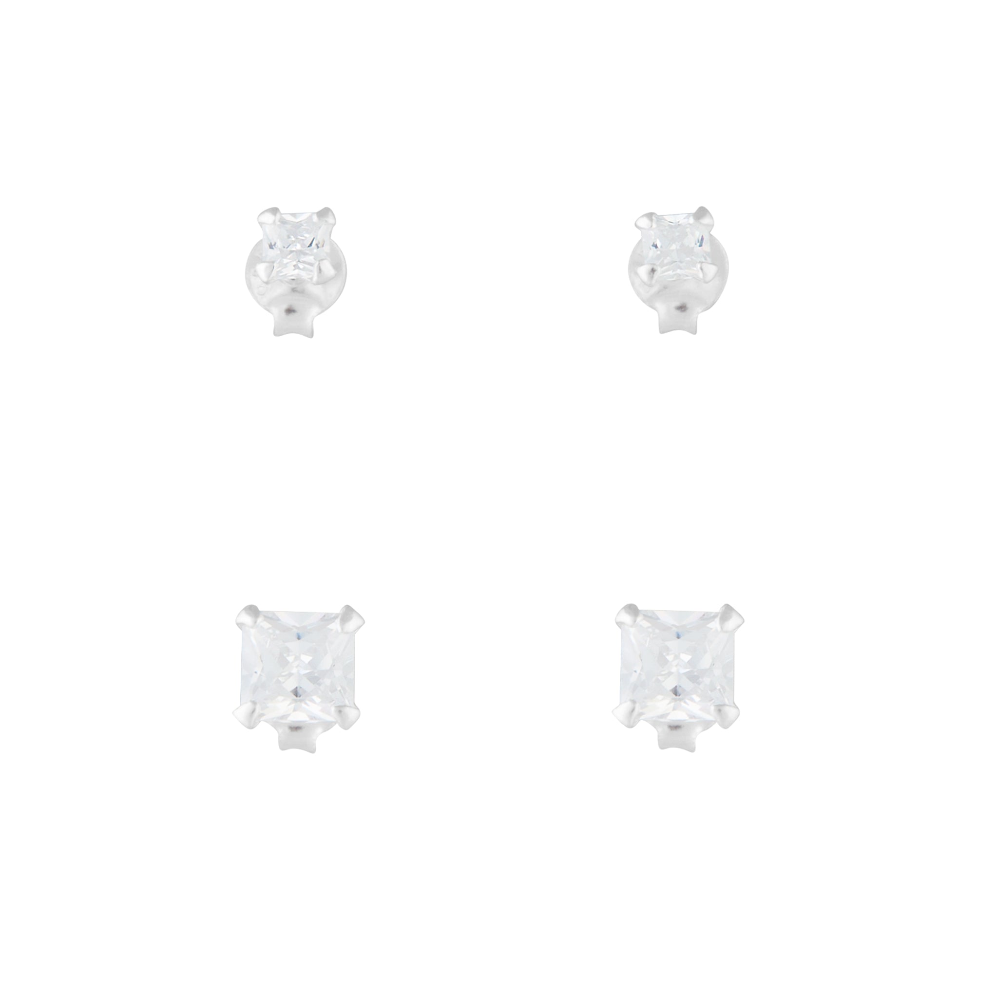 Sterling Silver Square Cubic Zirconia Studs