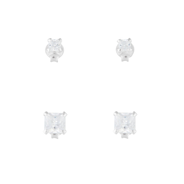 Sterling Silver Square Cubic Zirconia Studs