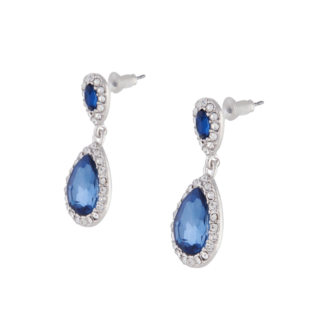 Midnight Blue Rhodium Jewel Round Drop Earrings