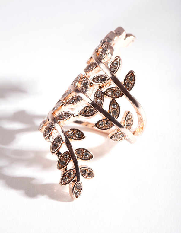 Rose Gold Crystal Leaf Wrap Ring
