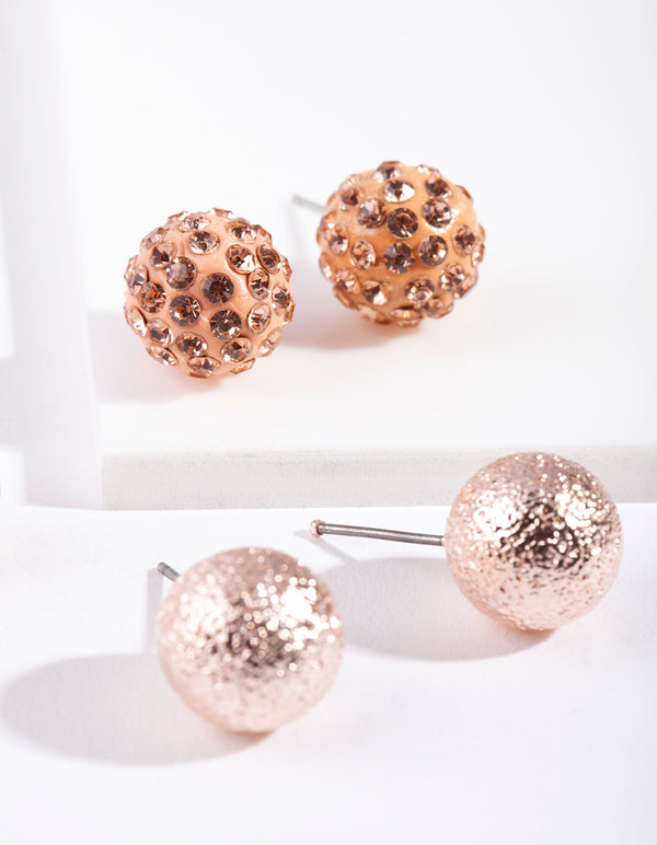 Rose Gold Multi Ball Stud Earring Pack