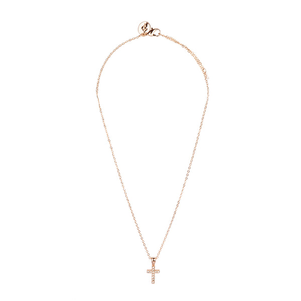 Fine Rose Gold Diamante Cross Necklace