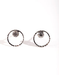Rhodium Mini Circle Dia Stud Earrings - link has visual effect only