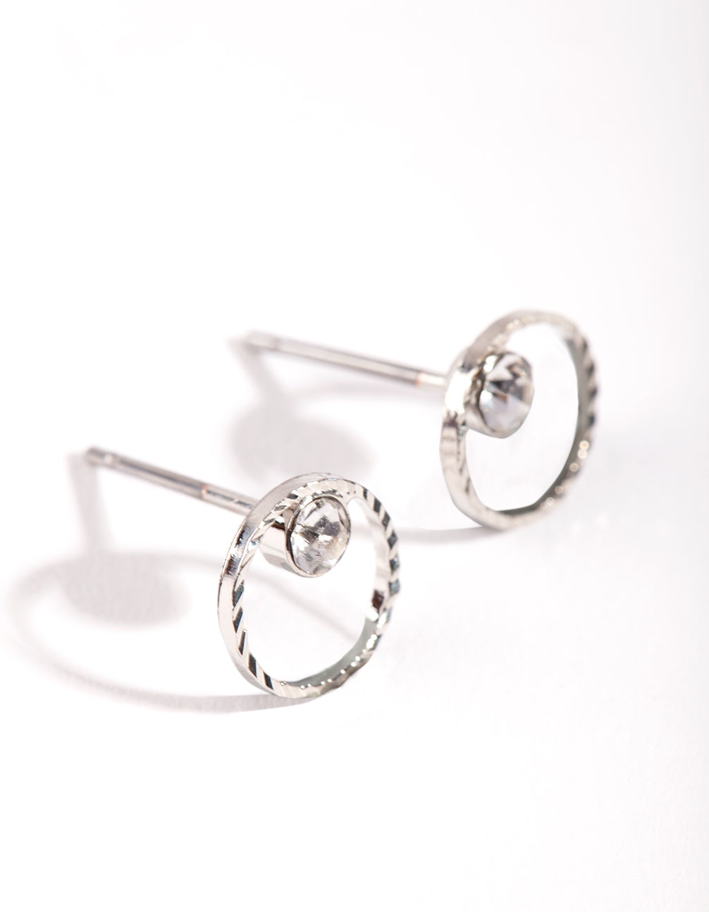 Silver Mini Circle Dia Stud Earrings