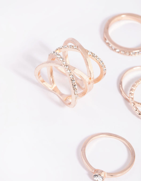 Rose Gold Double Crossover Arrow Ring 8-Pack