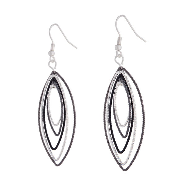 Layered Black Silver Textured Earrings