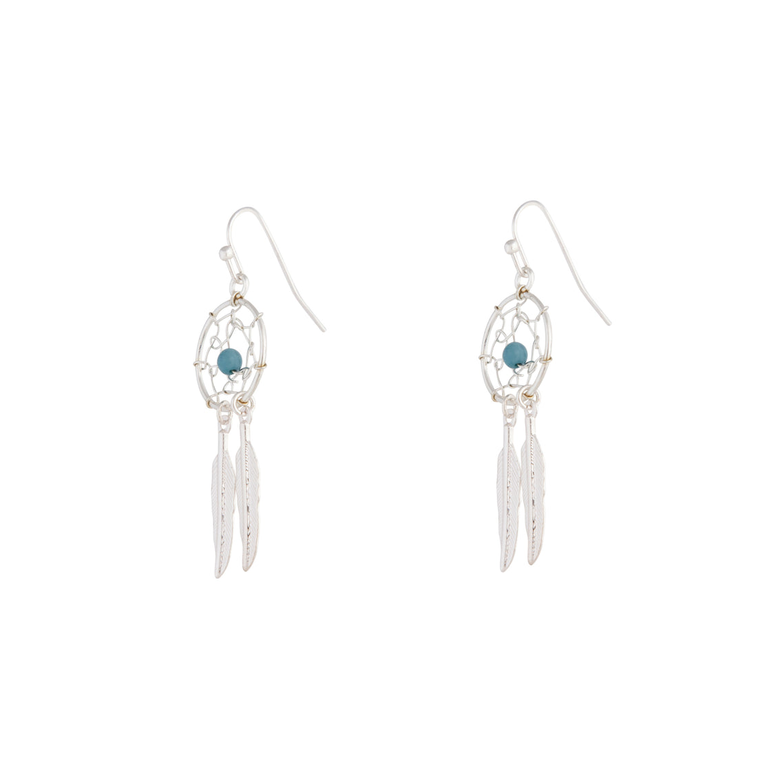 SHINY SILVER DREAMCATCHER WITH TURQUOISE MINI BALL Earrings