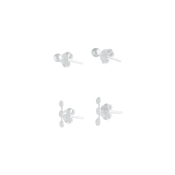Sterling Silver Ball & Dotted Bar Stud Pack