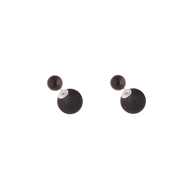 Silver Black Round Sandwich Stud Earrings
