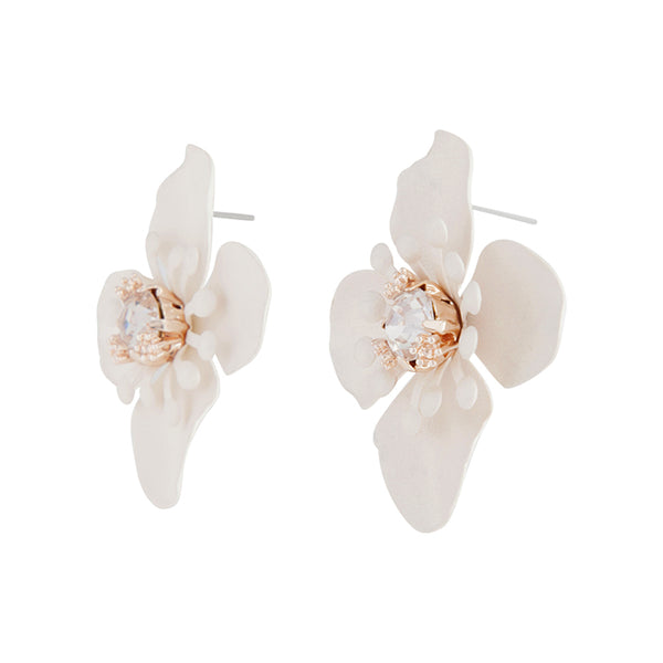 White Matte Metal Orchid Stud Earrings