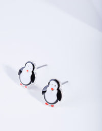 Silver Black & White Penguin Stud Earrings - link has visual effect only