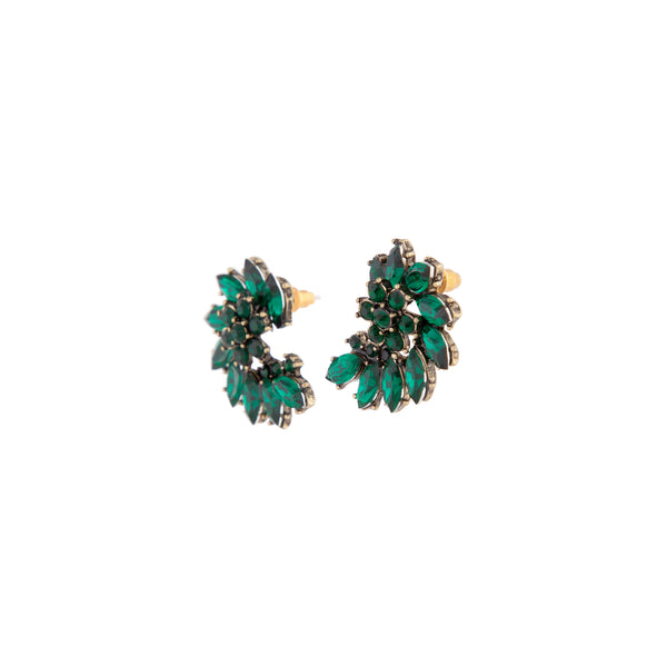 Green Faceted Gem Twist Flower Stud Earrings