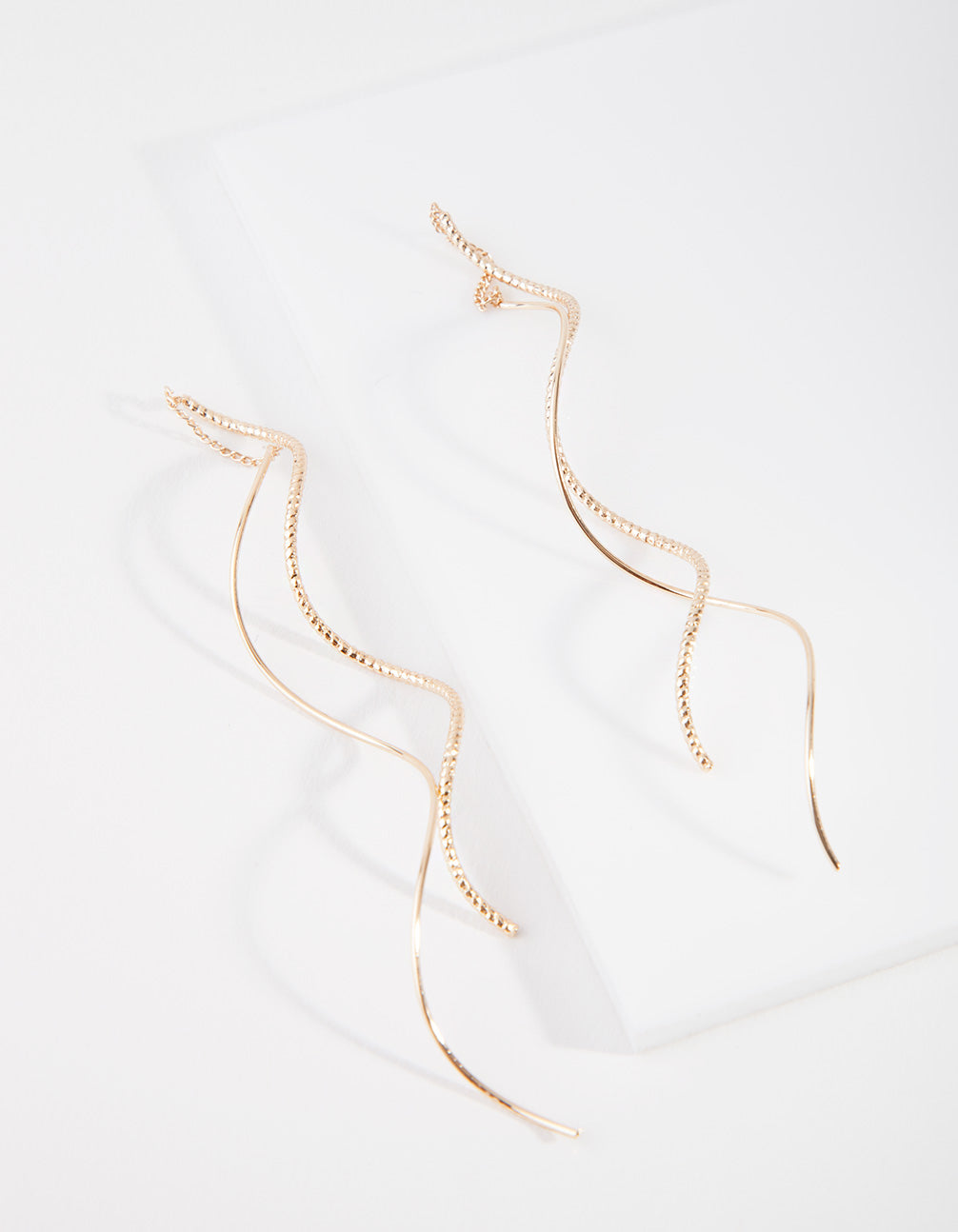 Gold Double Wave Thread-Through Earrings