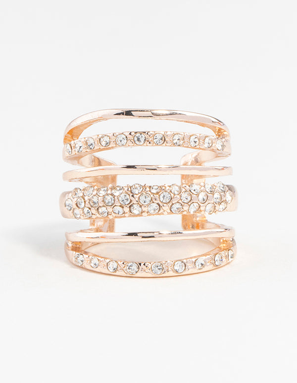 Rose Gold Six Layer Diamante Band Ring