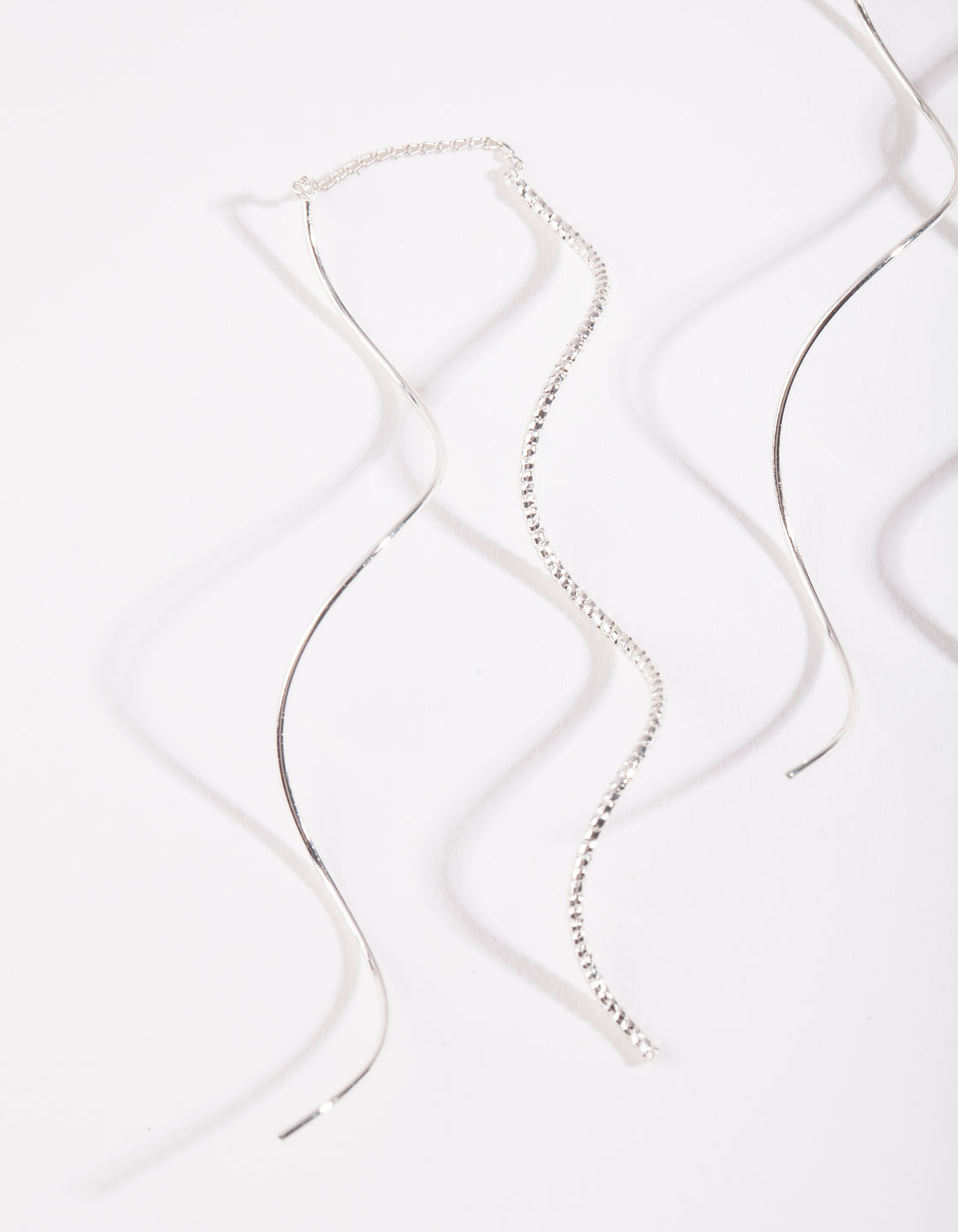 Silver Double Wave Thread Through Earrings