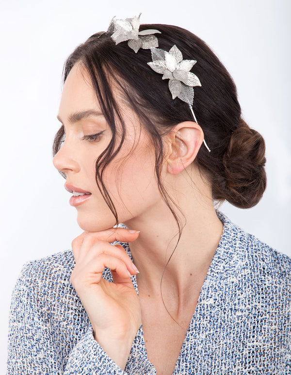 Silver Cluster Leaf Headband