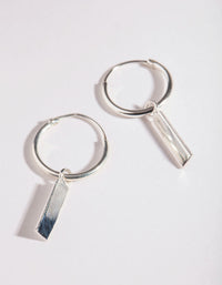Sterling Silver Bar Drop Hoop 14mm Earrings - link has visual effect only