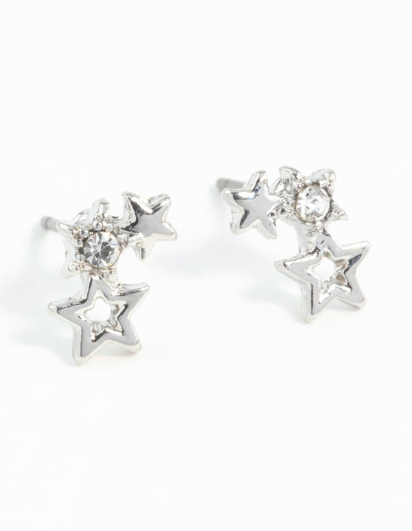 Silver Mini Star Cluster Stud Earrings