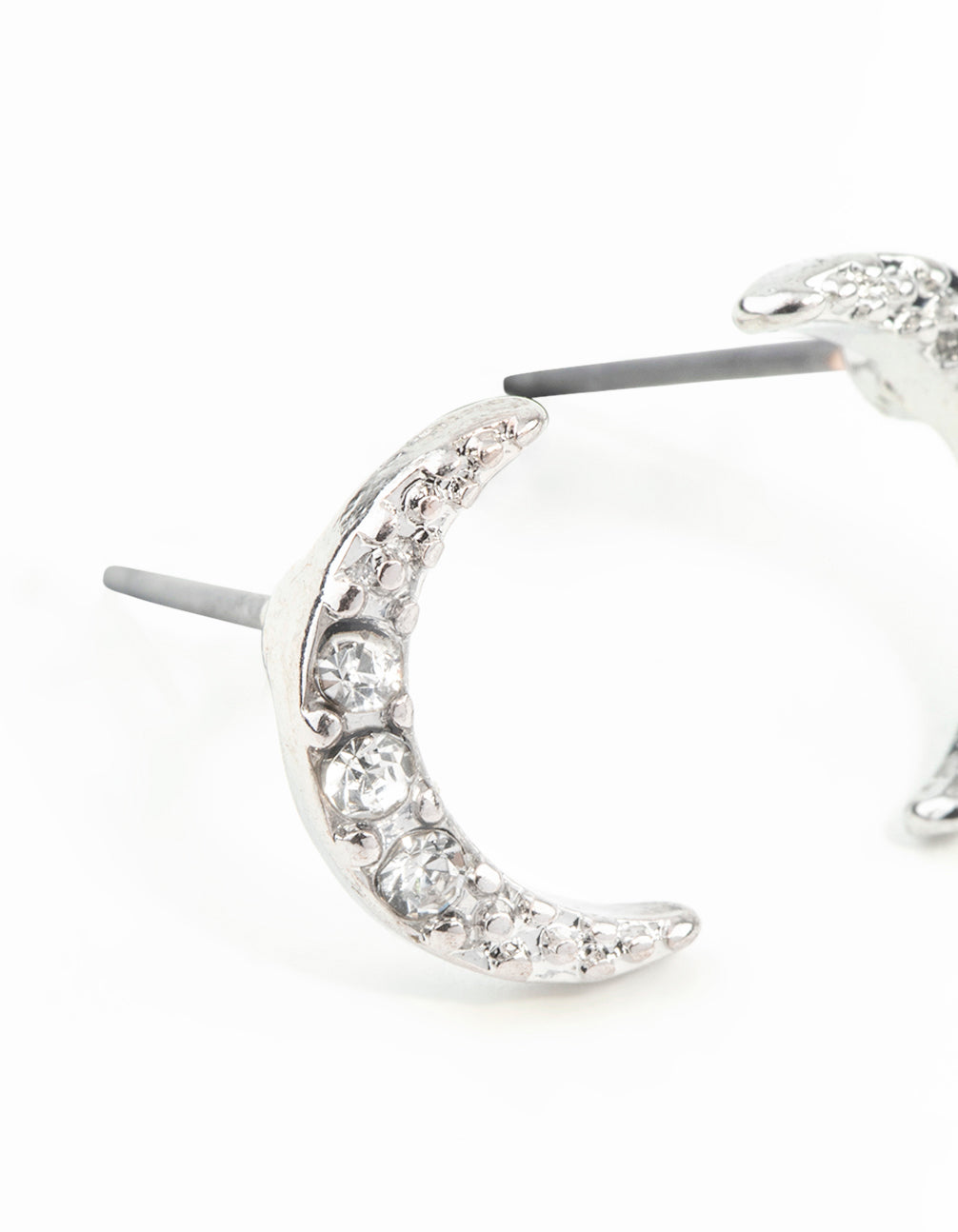 Silver Diamante Cresent Stud Earrings