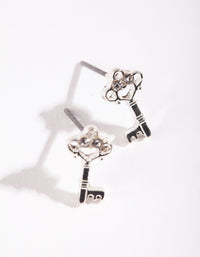 Silver Diamante Mini Key Stud Earrings - link has visual effect only