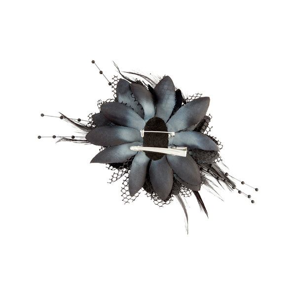 Black Texture Mixed Feather Corsage Clip
