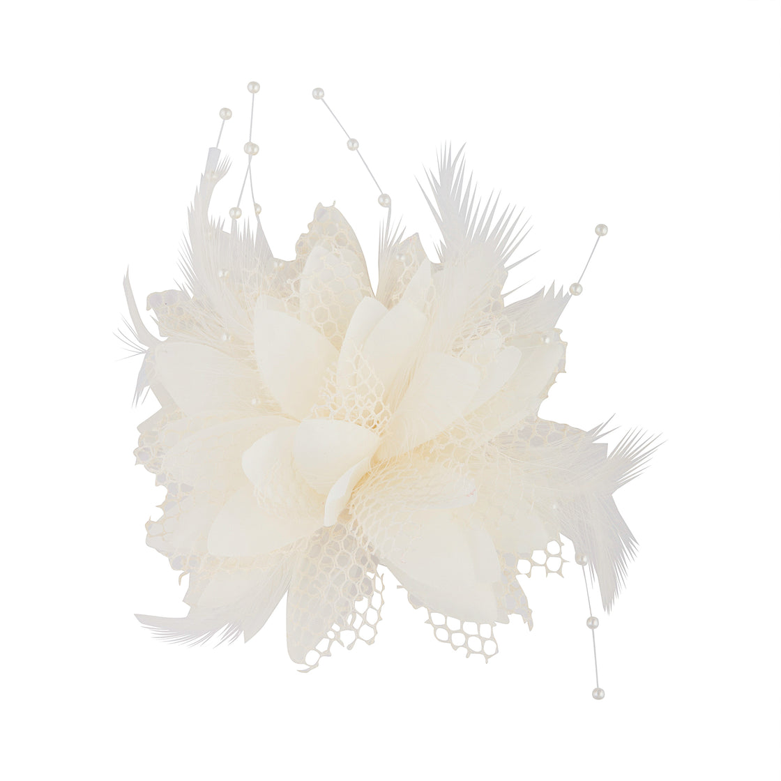 White Texture Mixed Feather Corsage Clip