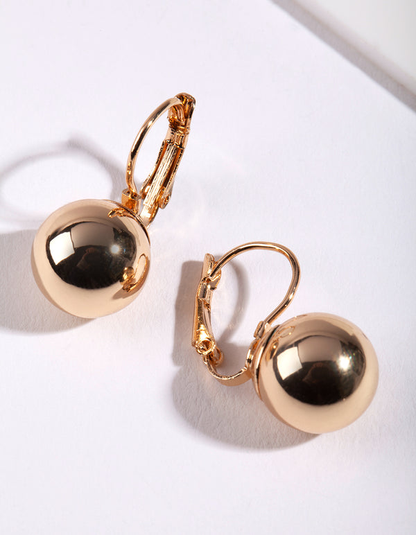 Gold Euro Ball Conti Clasp Earrings