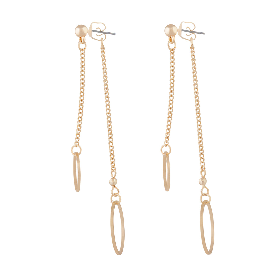 Gold Double Chain & Circle Drop Sandwich Earrings