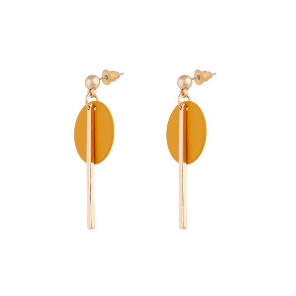Gold Orange Coated Disc Stick Earrings