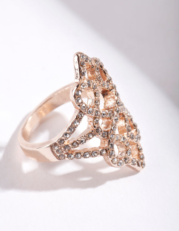 Rose Gold Geometric Diamante Ring