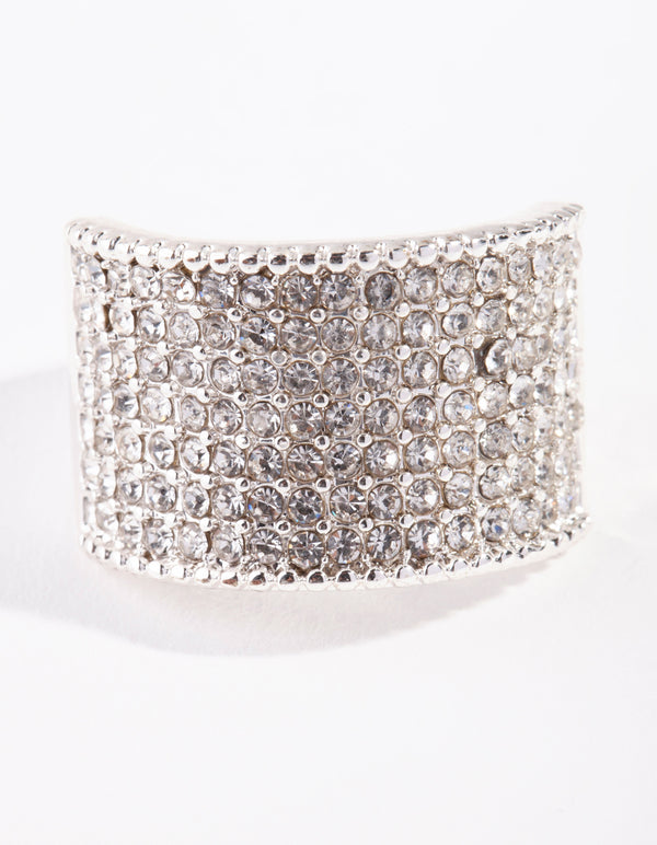 Silver Diamante Wide Pave Band Ring