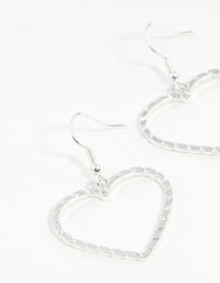 Silver Textured Heart Cut Out Drop Earring - link has visual effect only