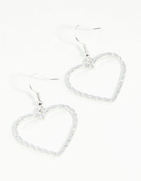 Silver Textured Heart Cut Out Drop Earring - link has visual effect only