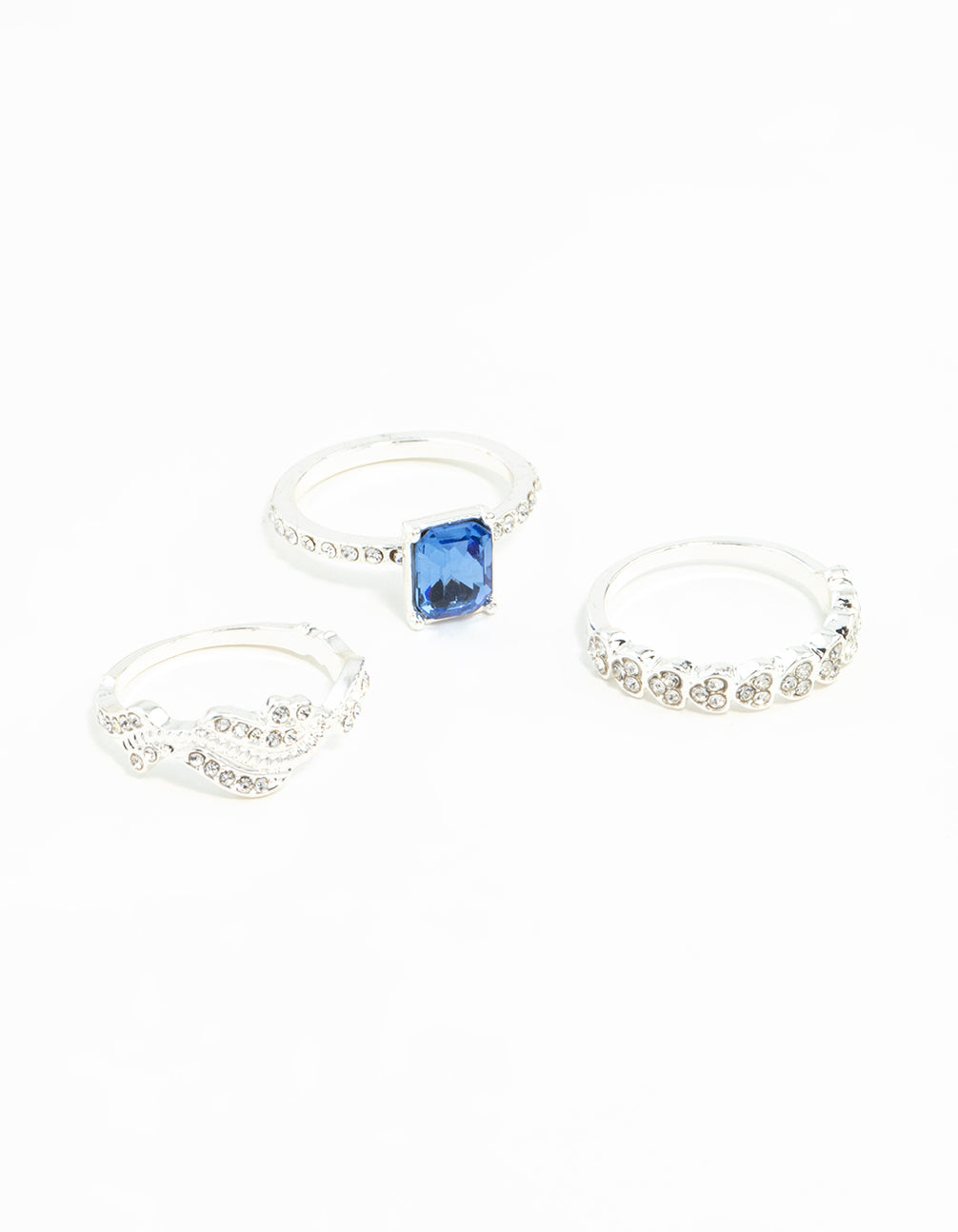 Silver Baguette Sapphire Diamante Ring Stack