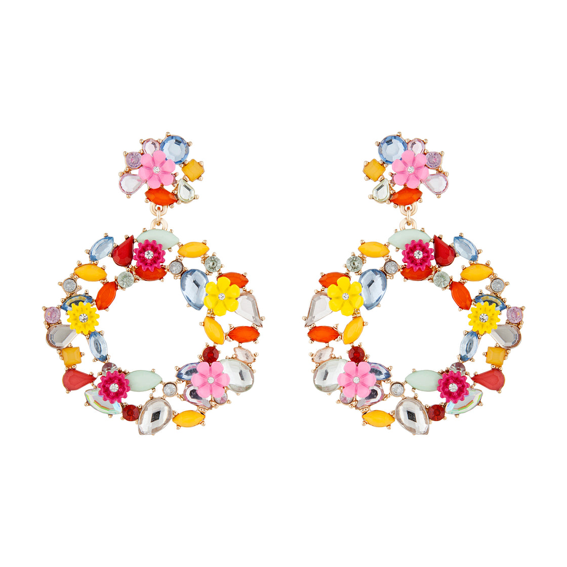 LAYERED FLORAL AND JEWELLED CIRCLE STATEMENT Earrings