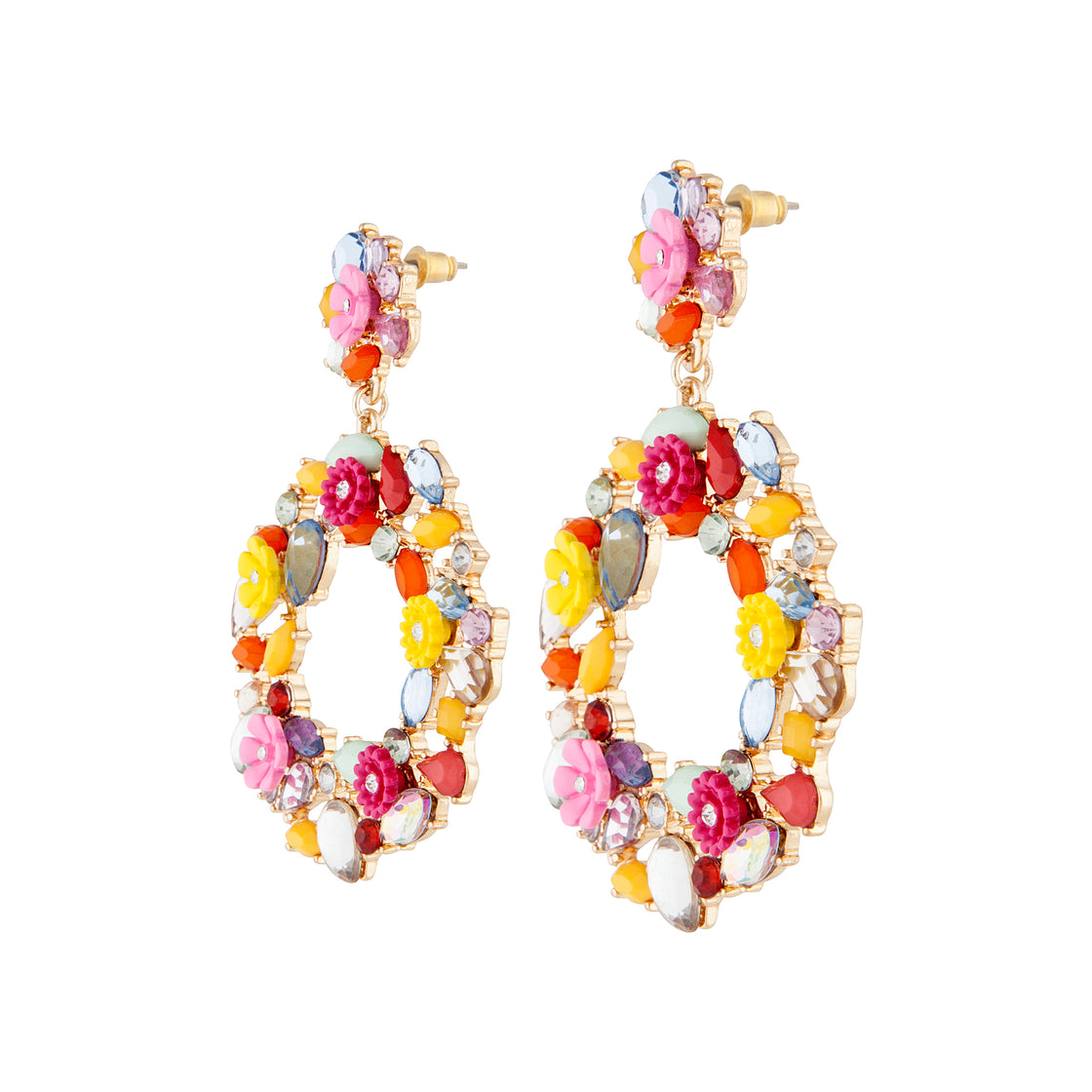 LAYERED FLORAL AND JEWELLED CIRCLE STATEMENT Earrings