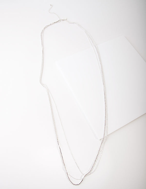 Silver Layered Diamante Chain Necklace
