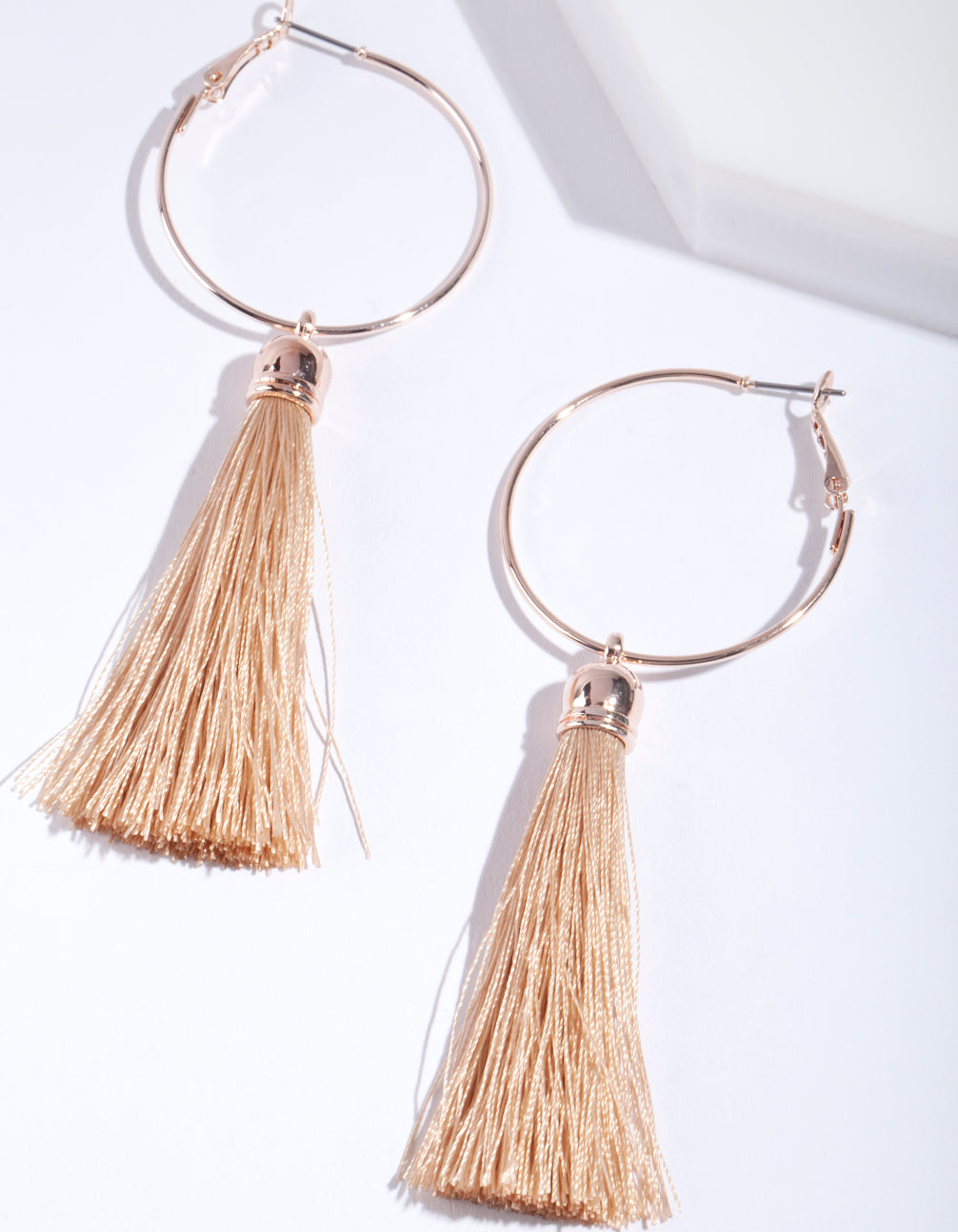 Rose Gold Hoop Tassel Earrings