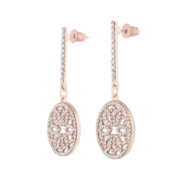 Rose Gold Round Diamante Detail Drop Earrings