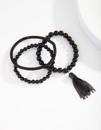 Black Facet Bead Mesh Bracelet Set - link has visual effect only