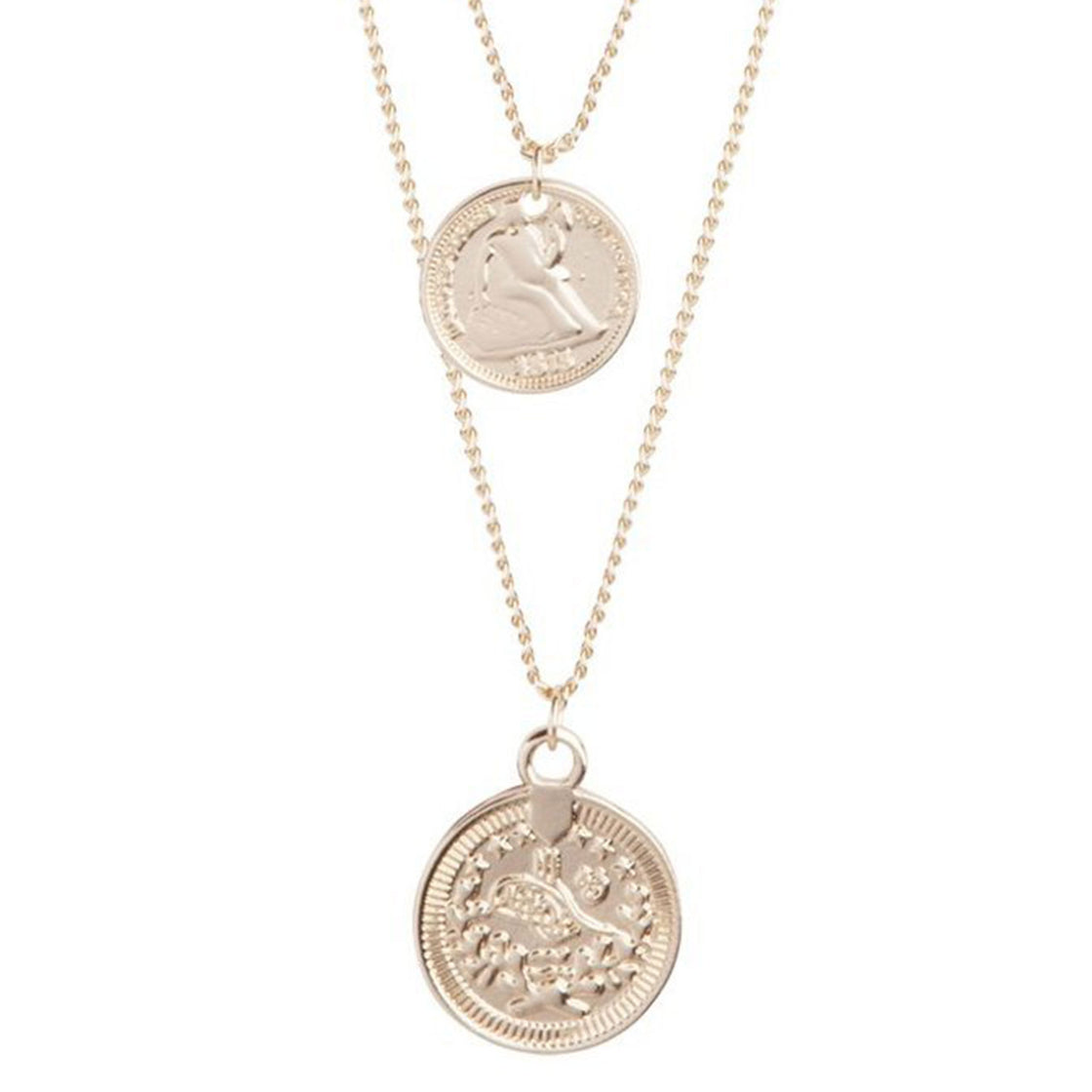Gold Double Row Coin Charm 47Cm Necklace
