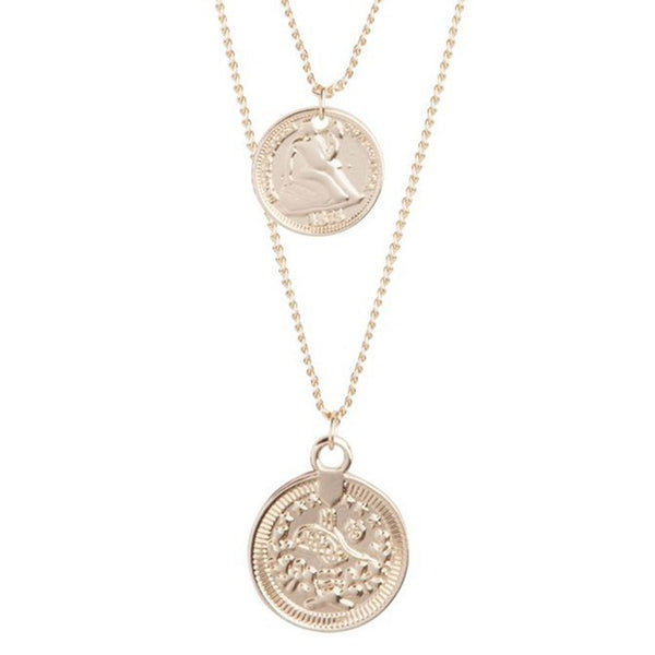 Gold Double Row Coin Charm 47Cm Necklace