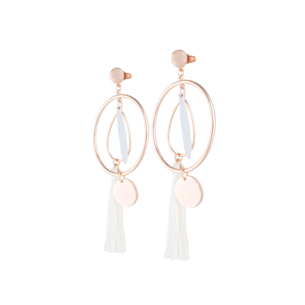 White Rose Gold Feature Hoop Tassel Earrings