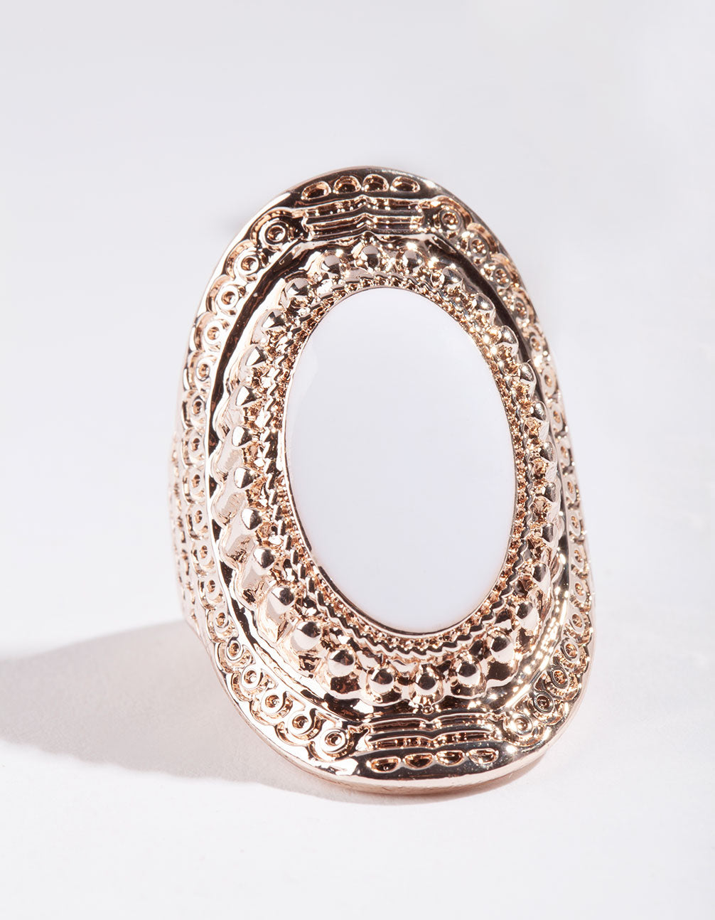 Rose Gold Oval Etched Border Ring