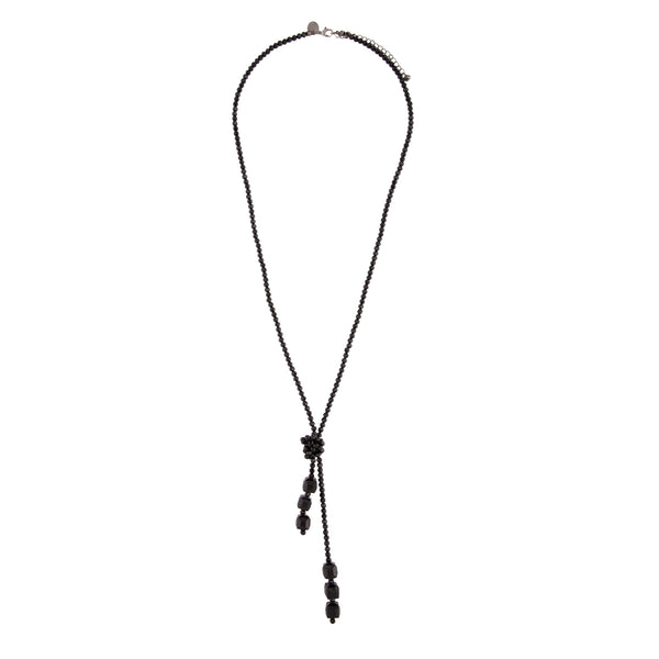 Black Facet Bead Lariat Necklace
