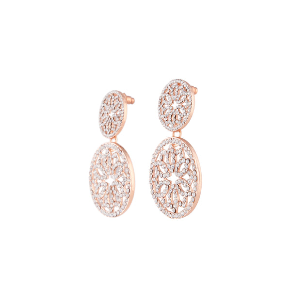 Rose Gold Diamante Filigree Double Circle Drop Earrings