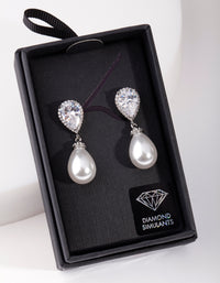 Silver Diamond Simulant Pearl Drop Earring - link has visual effect only